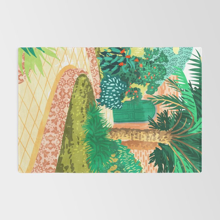 The House With The Green Door, Nature Architecture Painting, Places Stay At Home Tropical Villa Rug Gallery Image 2