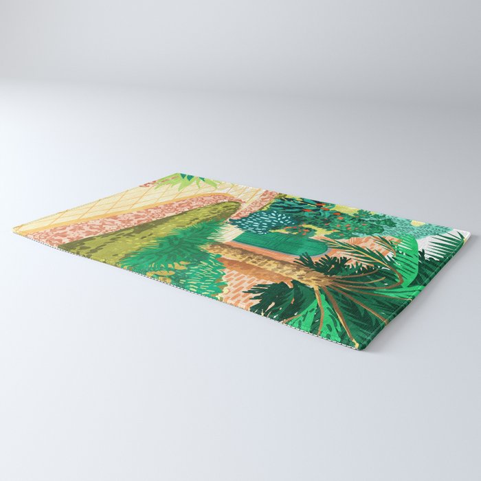 The House With The Green Door, Nature Architecture Painting, Places Stay At Home Tropical Villa Rug Gallery Image 3