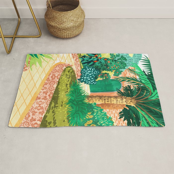 The House With The Green Door, Nature Architecture Painting, Places Stay At Home Tropical Villa Rug Gallery Image 1