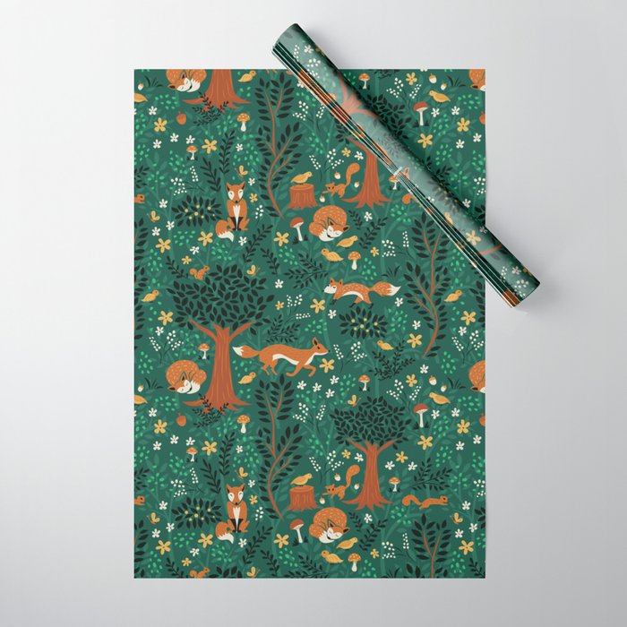 Foxes Playing in the Emerald Forest Wrapping Paper Gallery Image 1