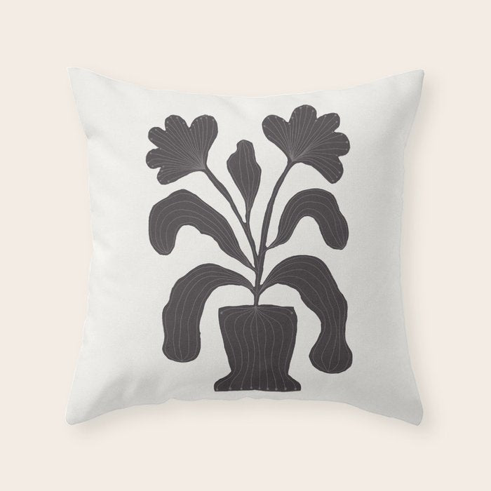 Linocut Flowers #2 Throw Pillow Gallery Image 6
