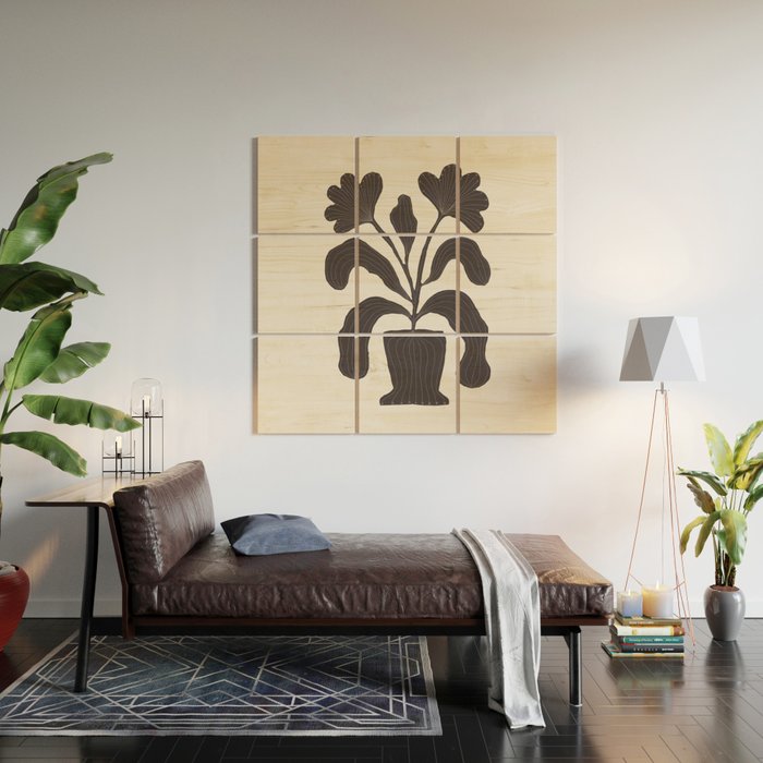 Linocut Flowers #2 Wood Wall Art Gallery Image 2