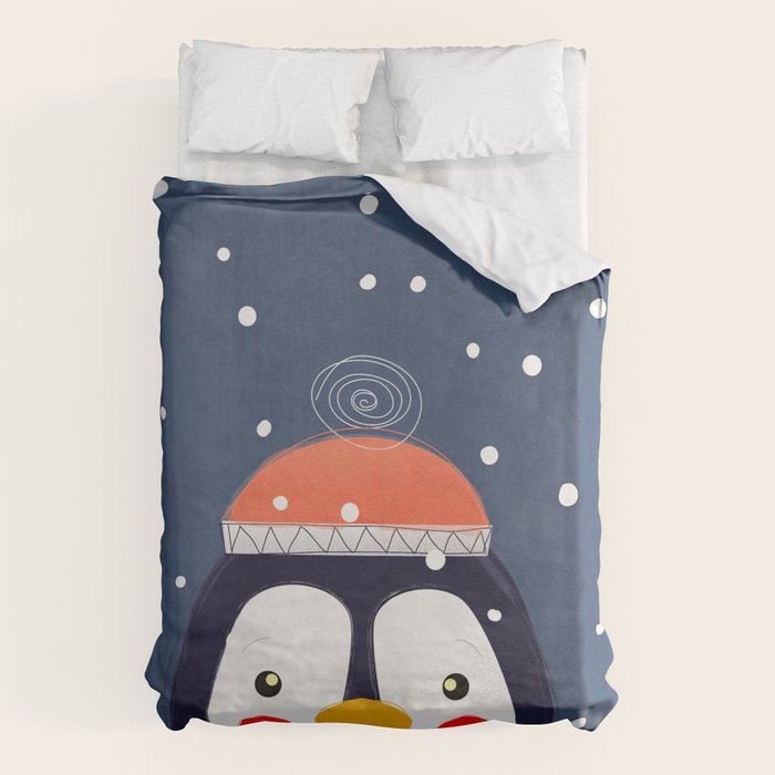 Christmas Penguin with fairy lights no2 Duvet Cover Gallery Image 1