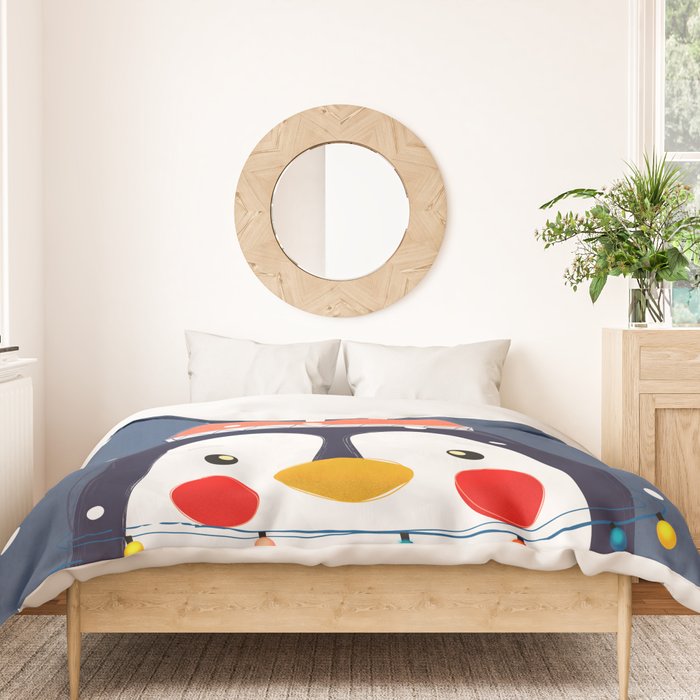 Christmas Penguin with fairy lights no2 Duvet Cover Gallery Image 3