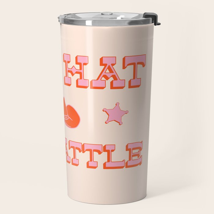 "All hat no cattle" in pink and orange retro western letters Travel Mug Gallery Image 2