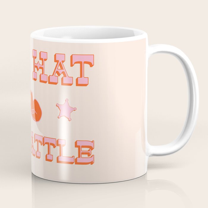 "All hat no cattle" in pink and orange retro western letters Coffee Mug Gallery Image 1