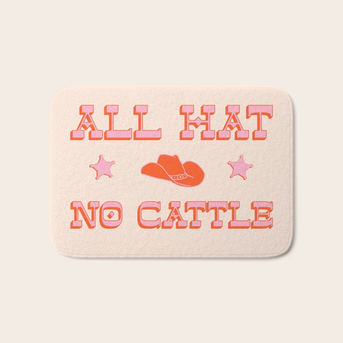 "All hat no cattle" in pink and orange retro western letters Bath Mat Gallery Image 1