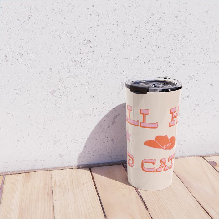 "All hat no cattle" in pink and orange retro western letters Travel Mug Gallery Image 4