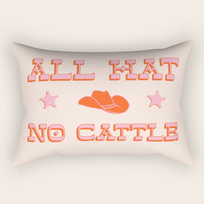 "All hat no cattle" in pink and orange retro western letters Rectangular Pillow Gallery Image 2