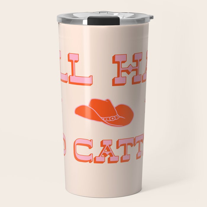 "All hat no cattle" in pink and orange retro western letters Travel Mug Gallery Image 1