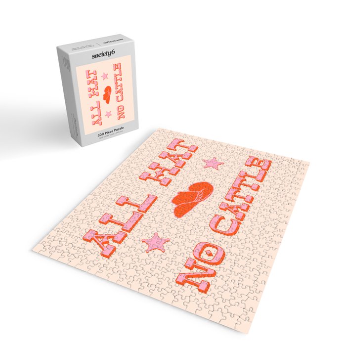 "All hat no cattle" in pink and orange retro western letters Jigsaw Puzzle Gallery Image 2