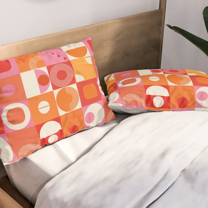 Retro Geo Pop Orange Pink Pattern Pillow Sham Gallery Image 2