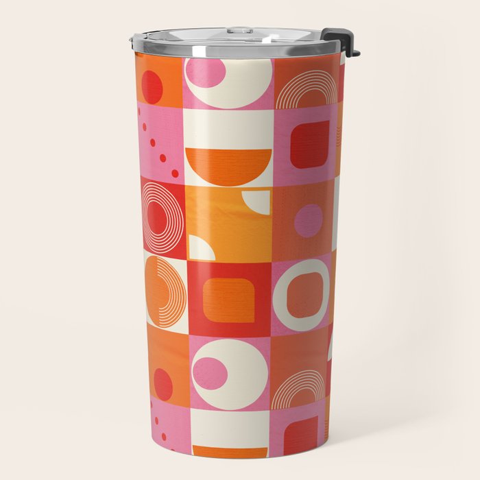 Retro Geo Pop Orange Pink Pattern Travel Mug Gallery Image 2