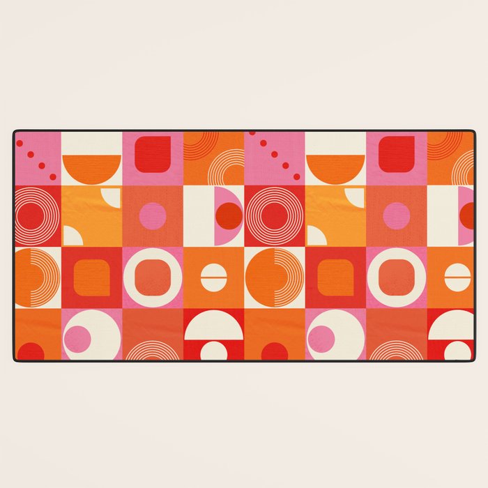 Retro Geo Pop Orange Pink Pattern Desk Mat Gallery Image 3