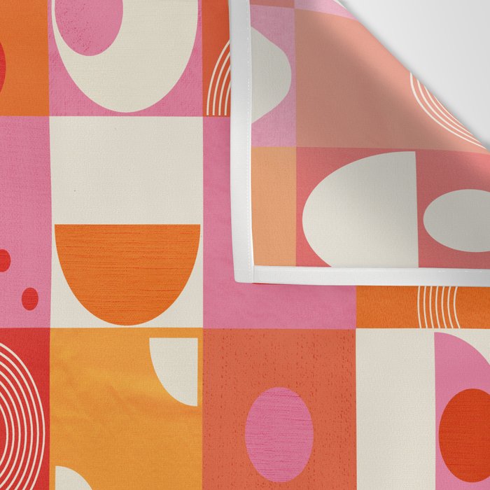Retro Geo Pop Orange Pink Pattern Wall Tapestry Gallery Image 3