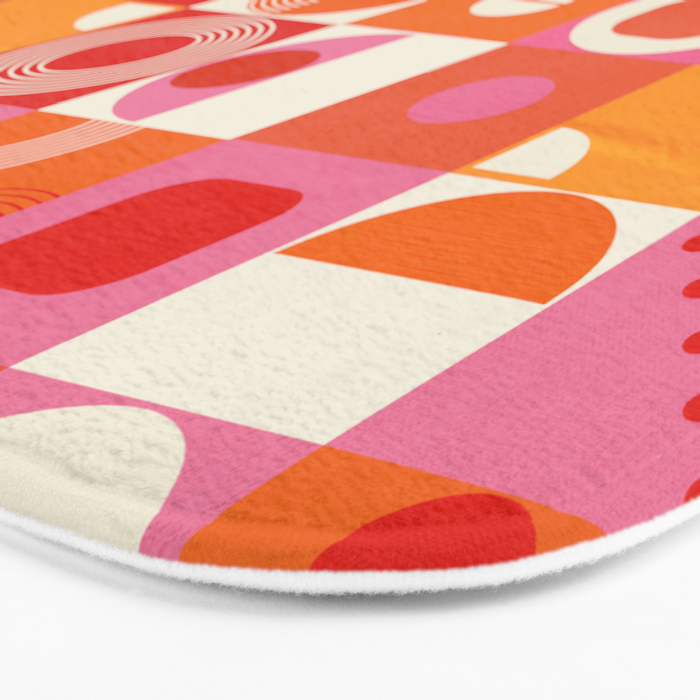 Retro Geo Pop Orange Pink Pattern Bath Mat Gallery Image 3