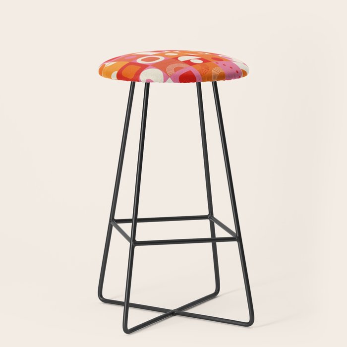 Retro Geo Pop Orange Pink Pattern Stool Gallery Image 1