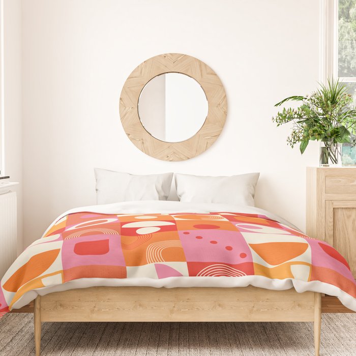 Retro Geo Pop Orange Pink Pattern Duvet Cover Gallery Image 3