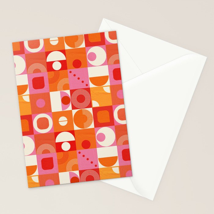 Retro Geo Pop Orange Pink Pattern Stationery Card Gallery Image 2