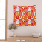 Retro Geo Pop Orange Pink Pattern Wall Tapestry Gallery Image 2
