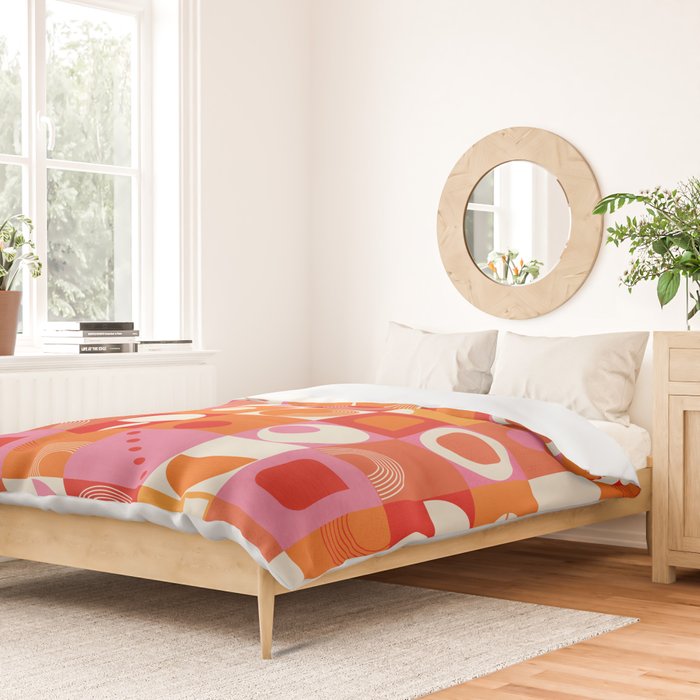Retro Geo Pop Orange Pink Pattern Duvet Cover Gallery Image 2