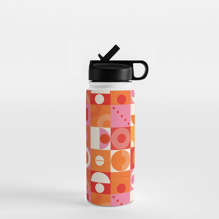 Retro Geo Pop Orange Pink Pattern Water Bottle Gallery Image 1