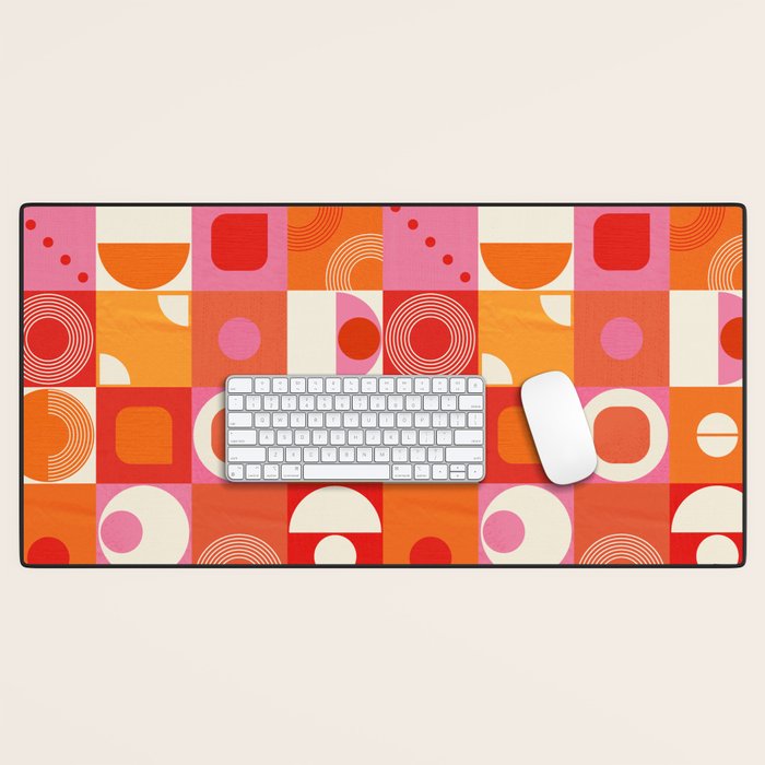 Retro Geo Pop Orange Pink Pattern Desk Mat Gallery Image 1