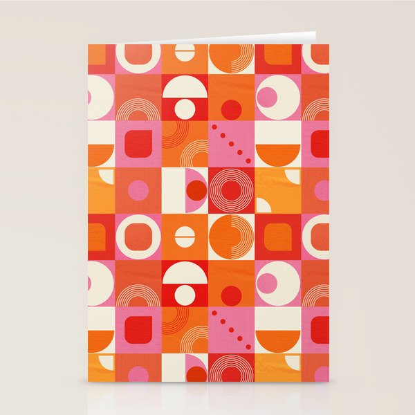 Retro Geo Pop Orange Pink Pattern Stationery Card Gallery Image 1