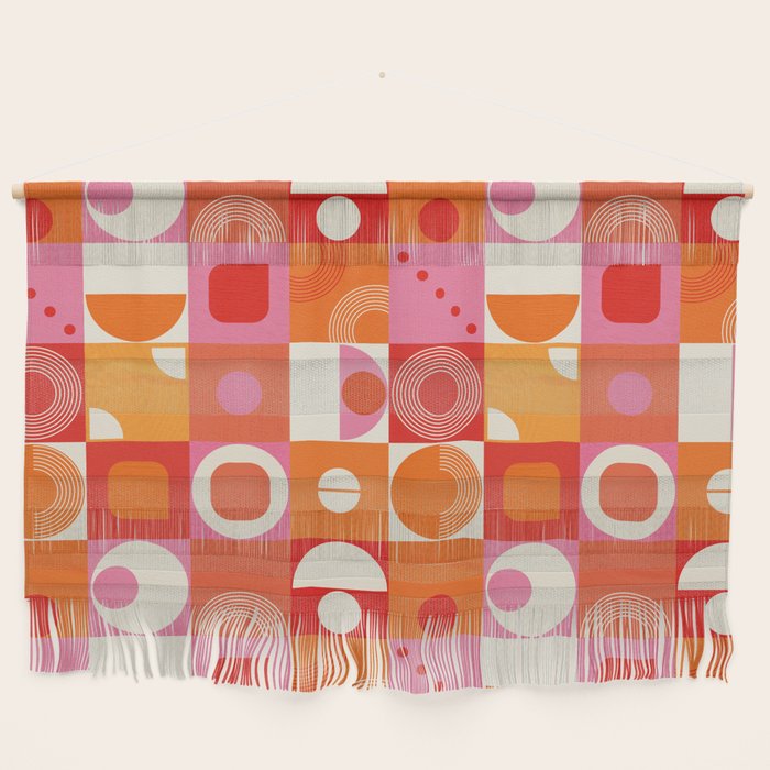 Retro Geo Pop Orange Pink Pattern Wall Hanging Gallery Image 1