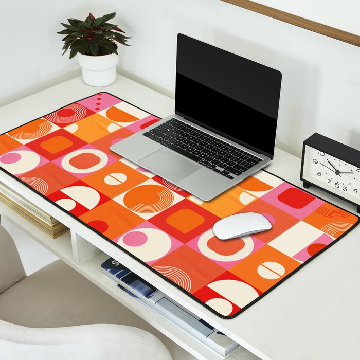 Retro Geo Pop Orange Pink Pattern Desk Mat Gallery Image 2