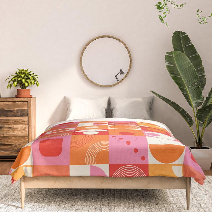 Retro Geo Pop Orange Pink Pattern Comforter Gallery Image 3