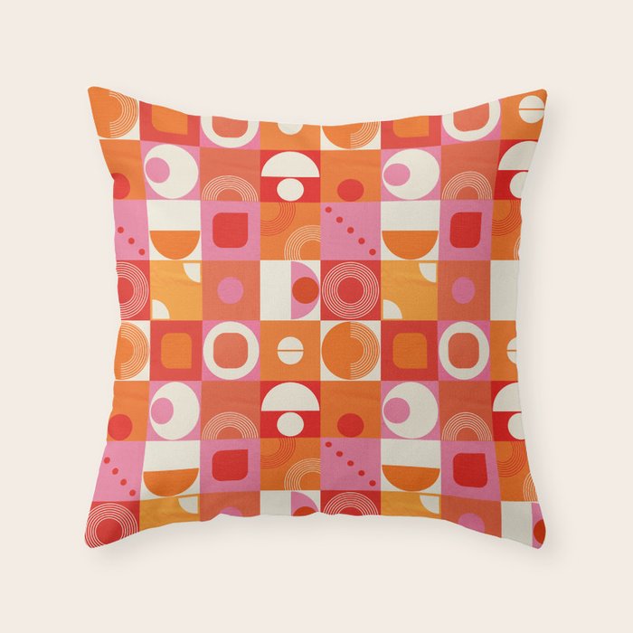 Retro Geo Pop Orange Pink Pattern Throw Pillow Gallery Image 4