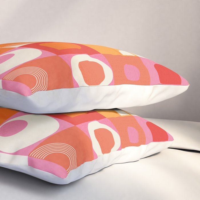 Retro Geo Pop Orange Pink Pattern Pillow Sham Gallery Image 3