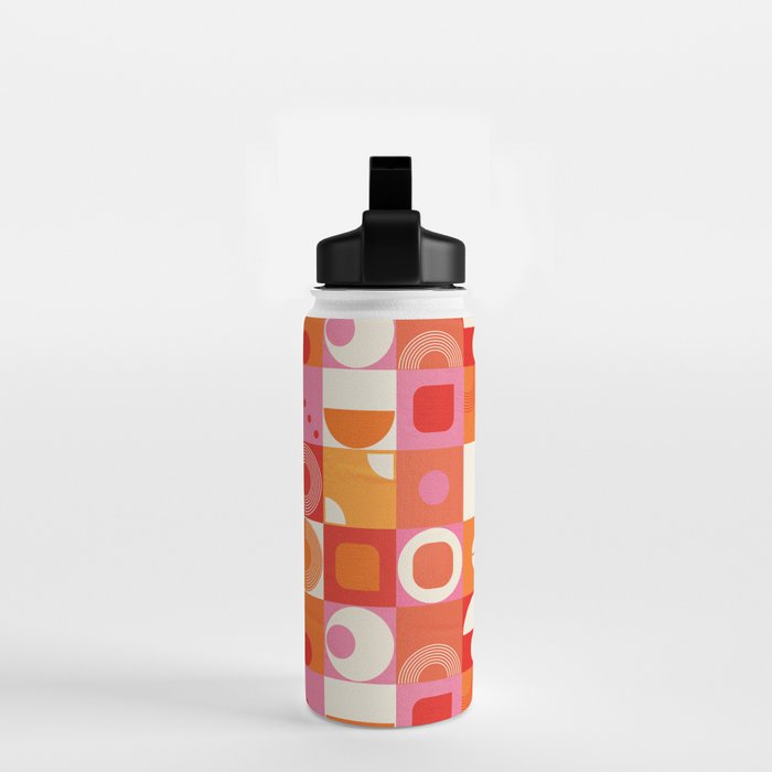 Retro Geo Pop Orange Pink Pattern Water Bottle Gallery Image 2