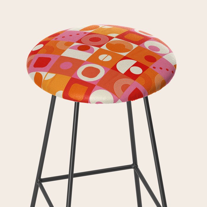 Retro Geo Pop Orange Pink Pattern Stool Gallery Image 2