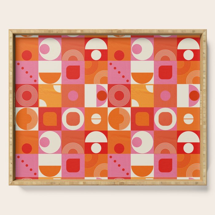 Retro Geo Pop Orange Pink Pattern Serving Tray Gallery Image 1