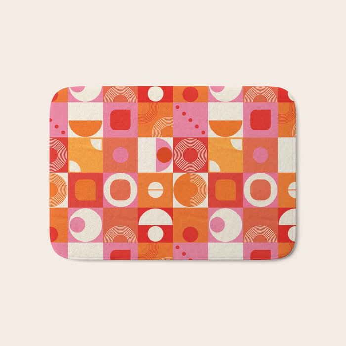 Retro Geo Pop Orange Pink Pattern Bath Mat Gallery Image 1