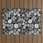 Black and White Floral Pattern Outdoor Rug Gallery Image 1