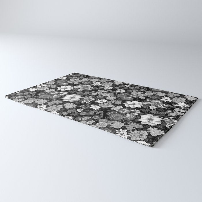 Black and White Floral Pattern Rug Gallery Image 3