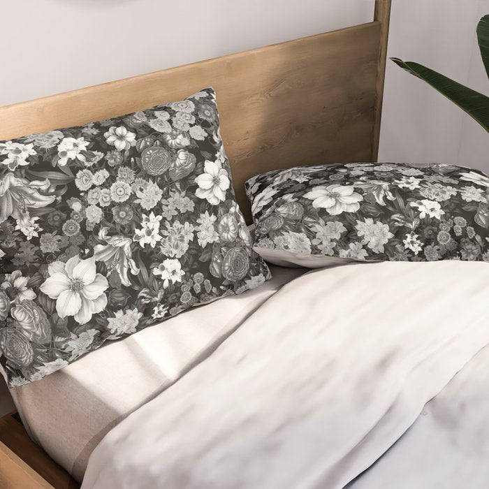 Black and White Floral Pattern Pillow Sham Gallery Image 2