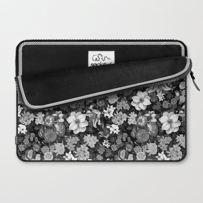 Black and White Floral Pattern Laptop Sleeve Gallery Image 2