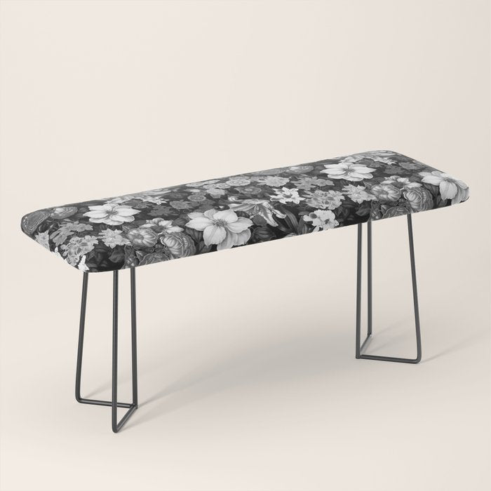 Black and White Floral Pattern Bench Gallery Image 1