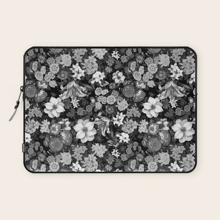 Black and White Floral Pattern Laptop Sleeve Gallery Image 1