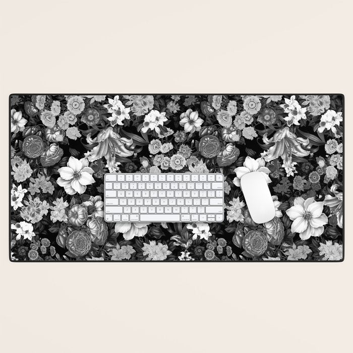 Black and White Floral Pattern Desk Mat Gallery Image 1