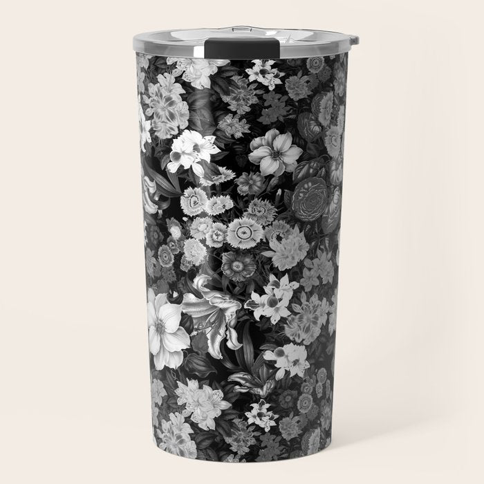 Black and White Floral Pattern Travel Mug Gallery Image 1
