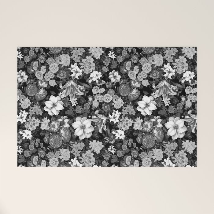 Black and White Floral Pattern Welcome Mat Gallery Image 1