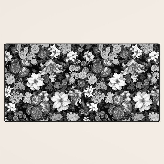 Black and White Floral Pattern Desk Mat Gallery Image 3