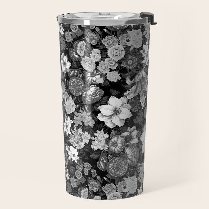 Black and White Floral Pattern Travel Mug Gallery Image 2