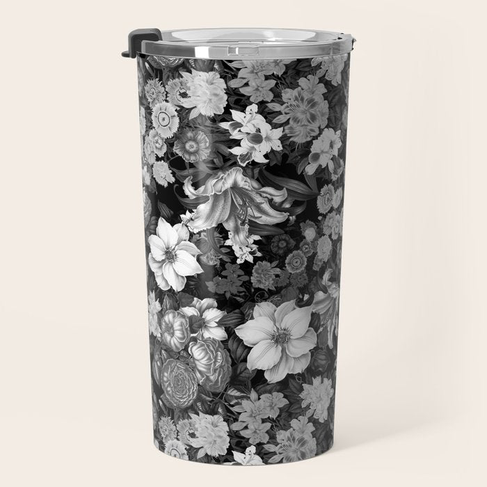Black and White Floral Pattern Travel Mug Gallery Image 3