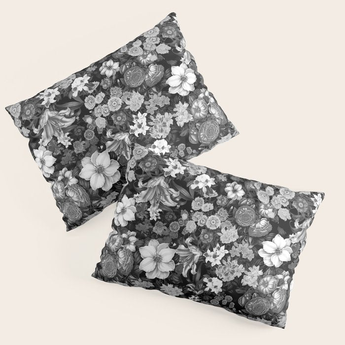 Black and White Floral Pattern Pillow Sham Gallery Image 1